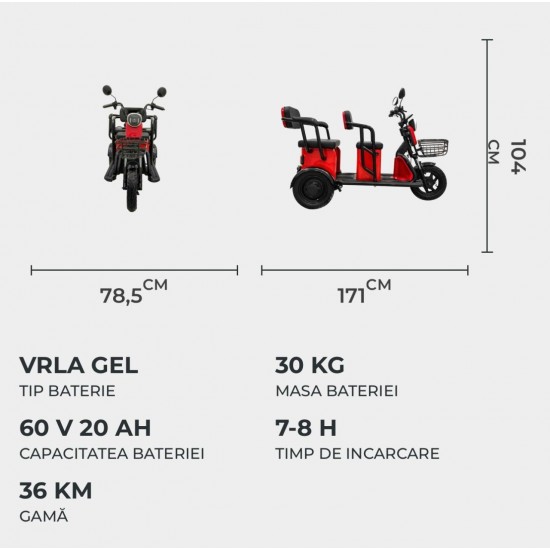 Triciclu electric VOLTA APM5 - 25 km/h - fără permis Triciclu electric VOLTA APM5 - 25 km/h - fără permis